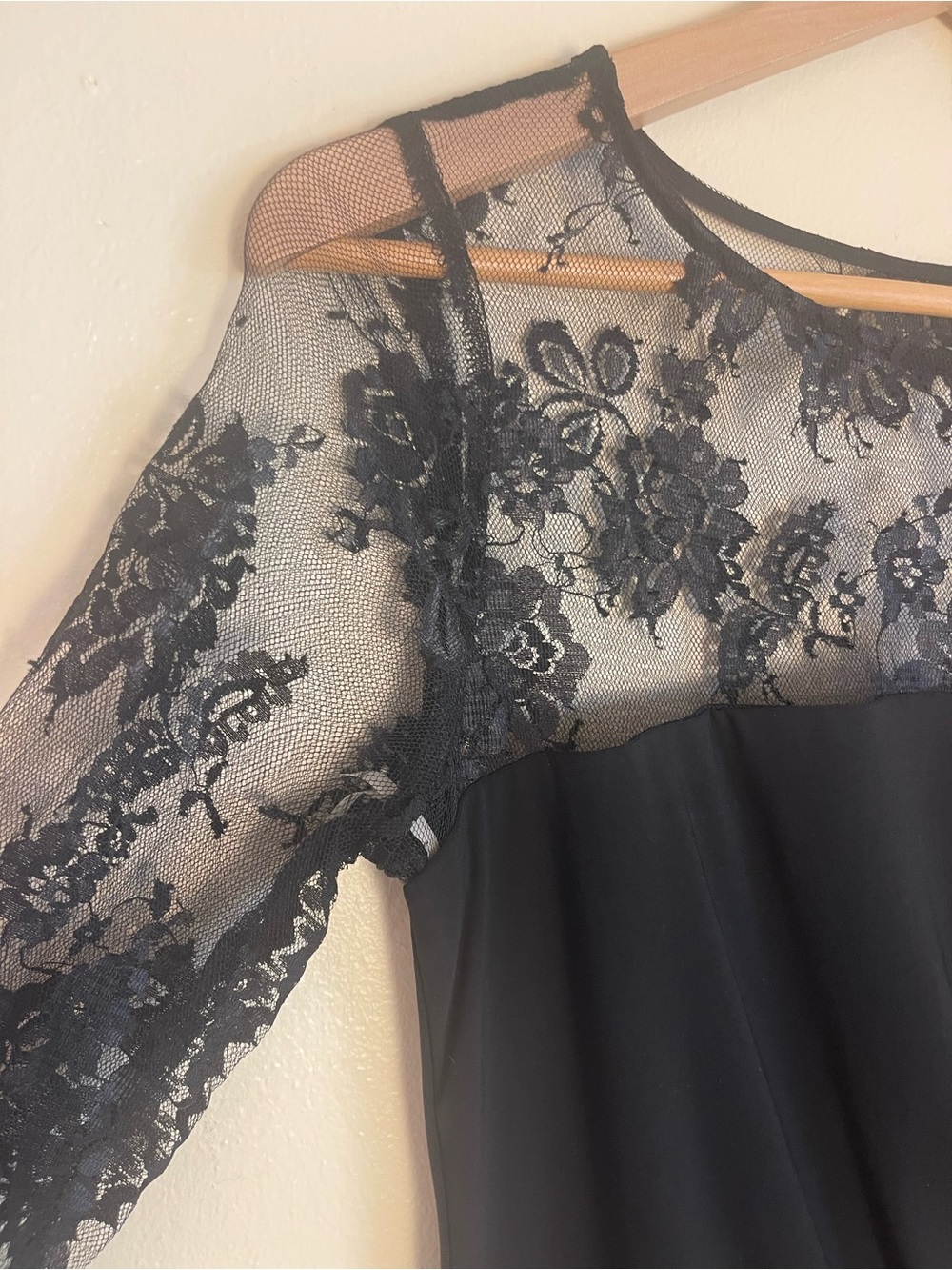 Black Sheer Floral Lace Faux Wrap Dress 8 Ruched Stretchy Cocktail Party Formal - Picture 12 of 16